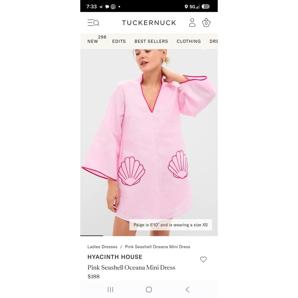 Cottagecore Hyacinth House Pink Seashell Oceana Mini Linen Dress Tuckernuck Sz S - Picture 7 of 7